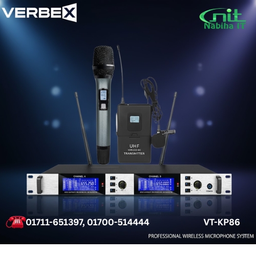 Verbex VT-KP86 UHF Wireless Combo Mic | Handheld & Tie-Clip Set