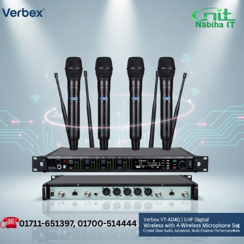Verbex VT-AD4Q Digital Wireless Receiver | 4-Channel UHF Mic System