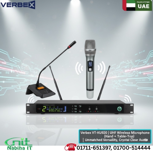 Verbex VT-KU920 UHF Wireless Microphone | Dual Handheld & Table-Top Kit