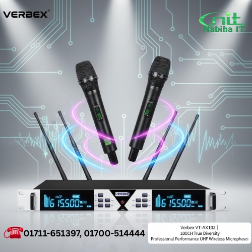 Verbex VT-AX102 True Diversity Wireless Mic | 100CH Professional UHF