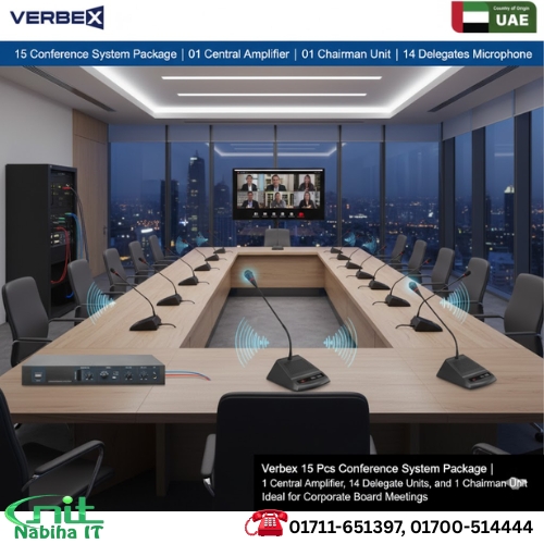 Verbex 15-Piece Conference System Package – 1 Central Amplifier, 14 Delegate Units & 1 Chairman Unit