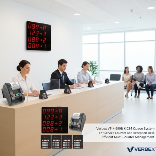 Verbex VT-K-999B K-C31 KTP4 4+1+1 Queue System for Service Counter & Reception Desk