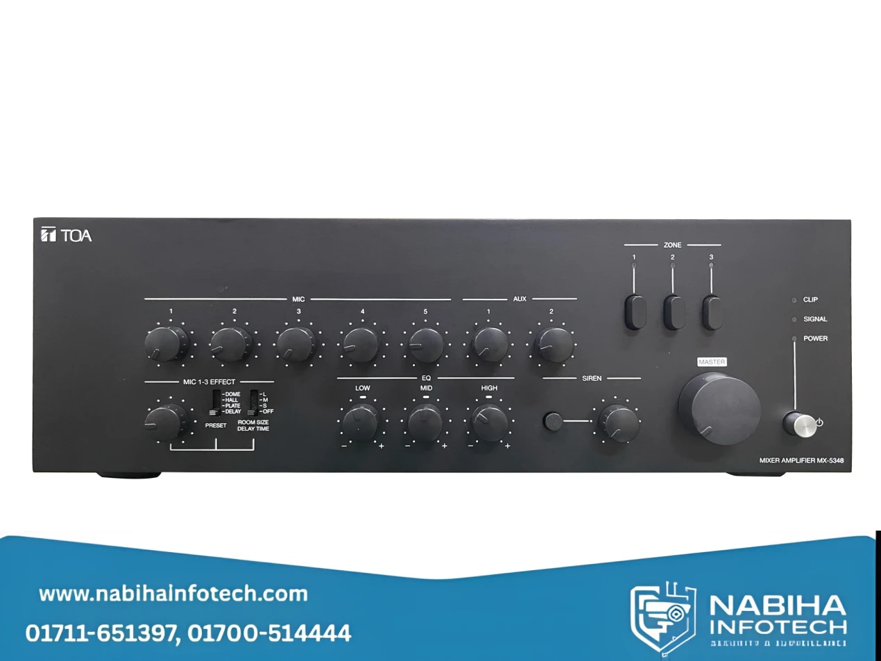 TOA MX-5348 Digital Mixer Amplifier – 3-Channel 480W 100V Power Amp with Feedback Suppression